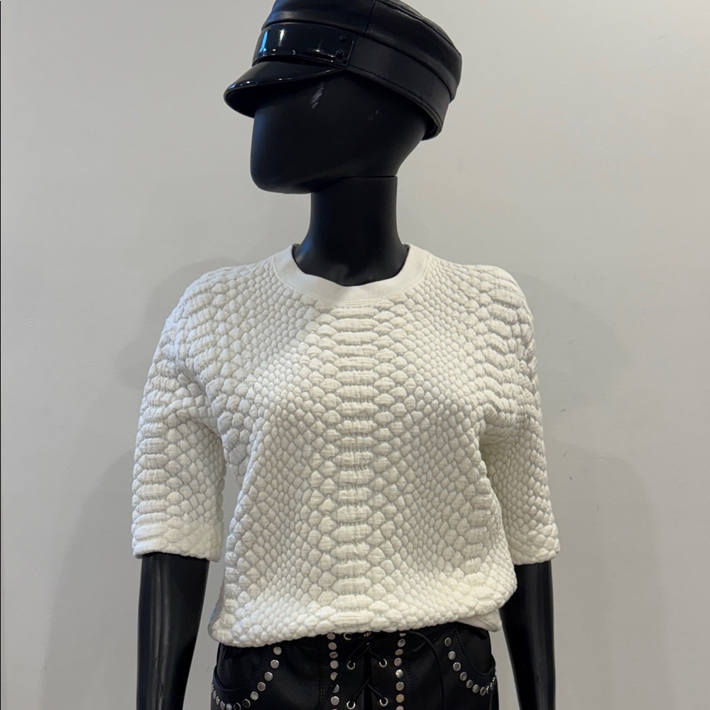 Sandro Paris Ivory Textured Knit Short Sleeve Sweater Top Size 1/S